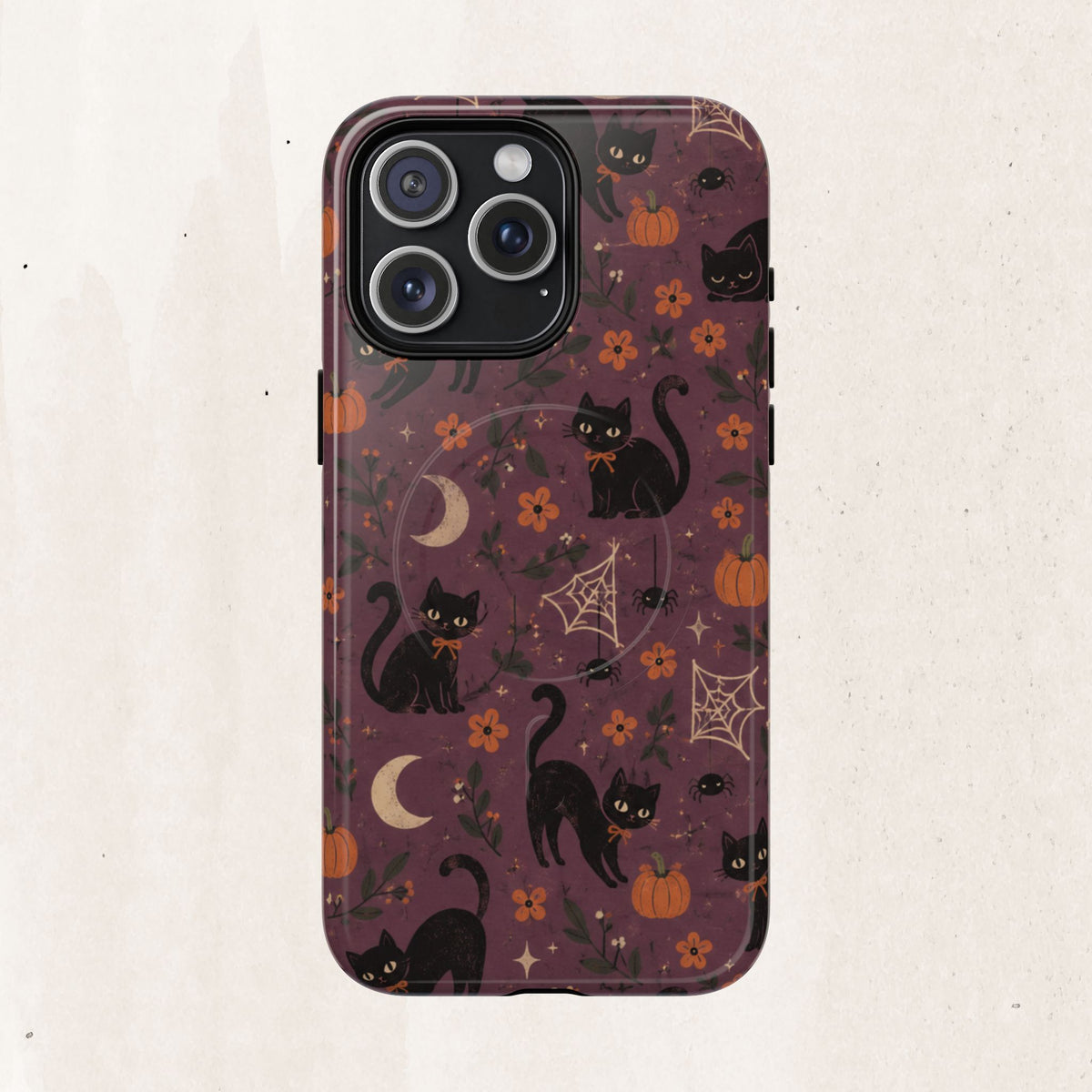 Halloween Black Cat Tough Magnetic Phone Case — Cute Spooky Pumpkins & Spiderwebs