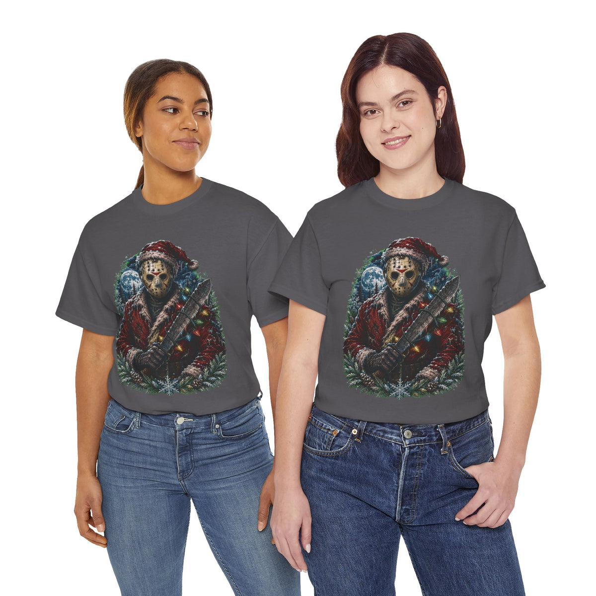 Horror Christmas Tee — Jason Holiday Killer Mask with Festive Machete