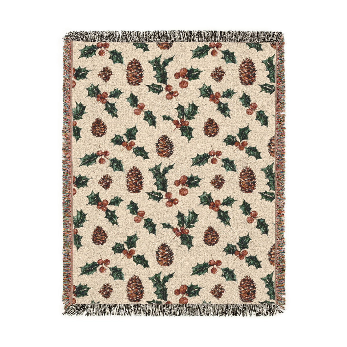 Pinecone & Holly Woven Blanket