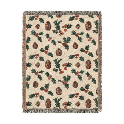 Pinecone & Holly Woven Blanket