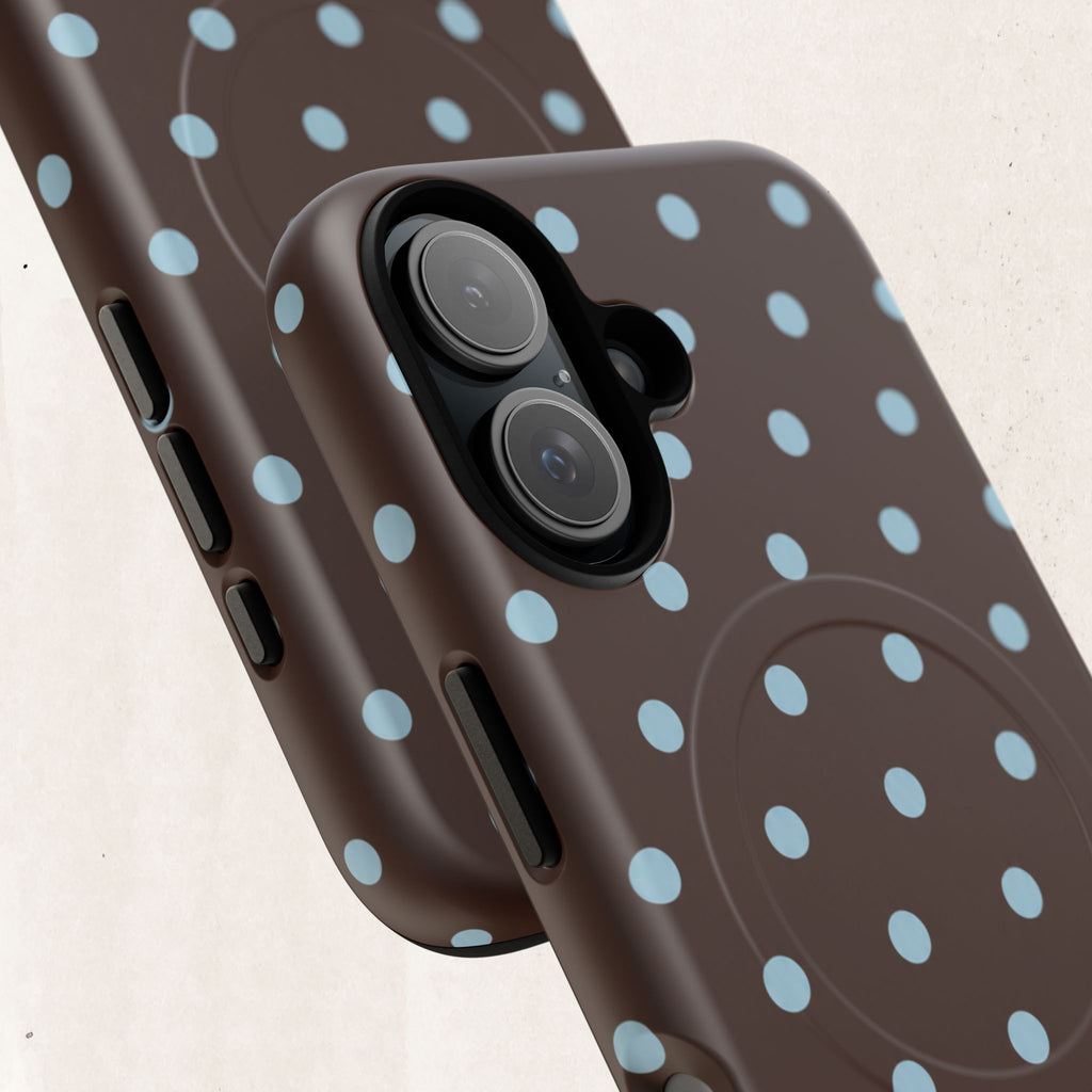 Polka Dot Magnetic Tough Phone Case — Brown with Light Blue Dots