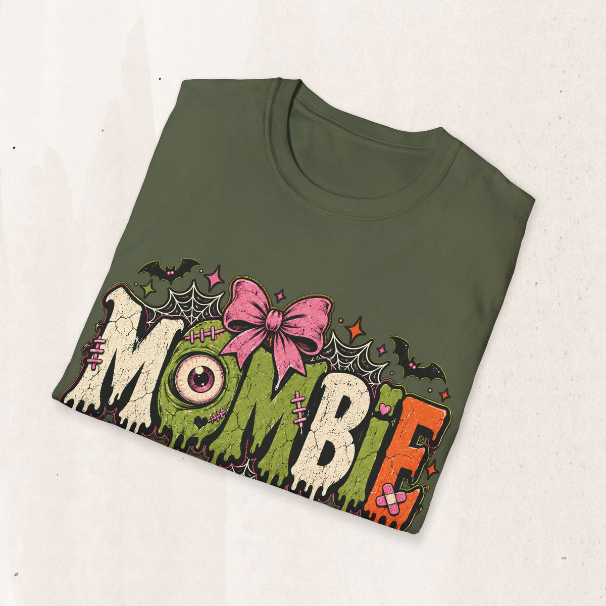 MOMbie Halloween Graphic Tee in Military Green, alternate view