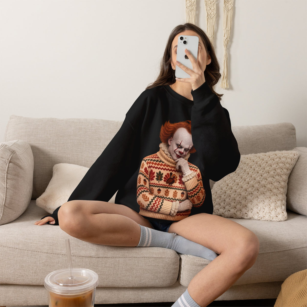 Pennywise Thanksgiving horror crewneck sweatshirt in black