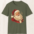 Vintage Santa Claus Graphic Tee – Retro Christmas Shirt – Military Green