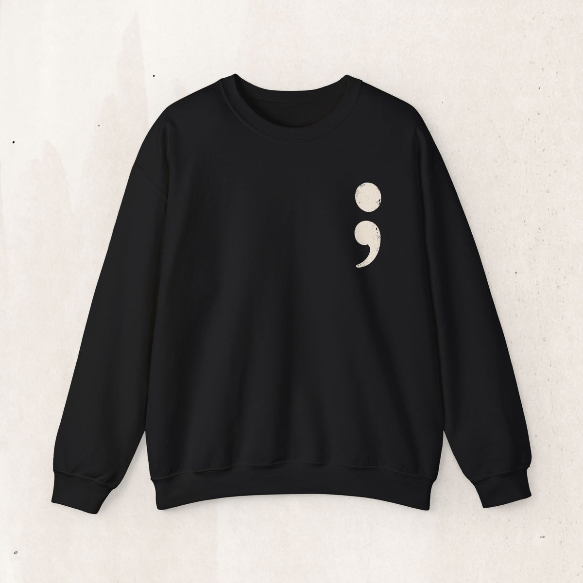 Minimalist semicolon suicide awareness crewneck sweatshirt in black