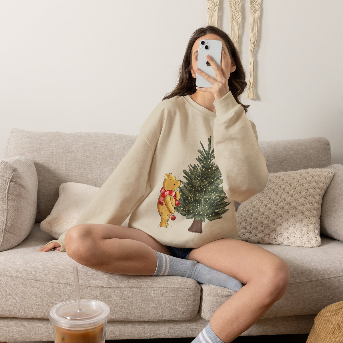 Christmas Winnie the Pooh and Christmas Tree Sweatshirt, Pooh Bear Christmas Crewneck