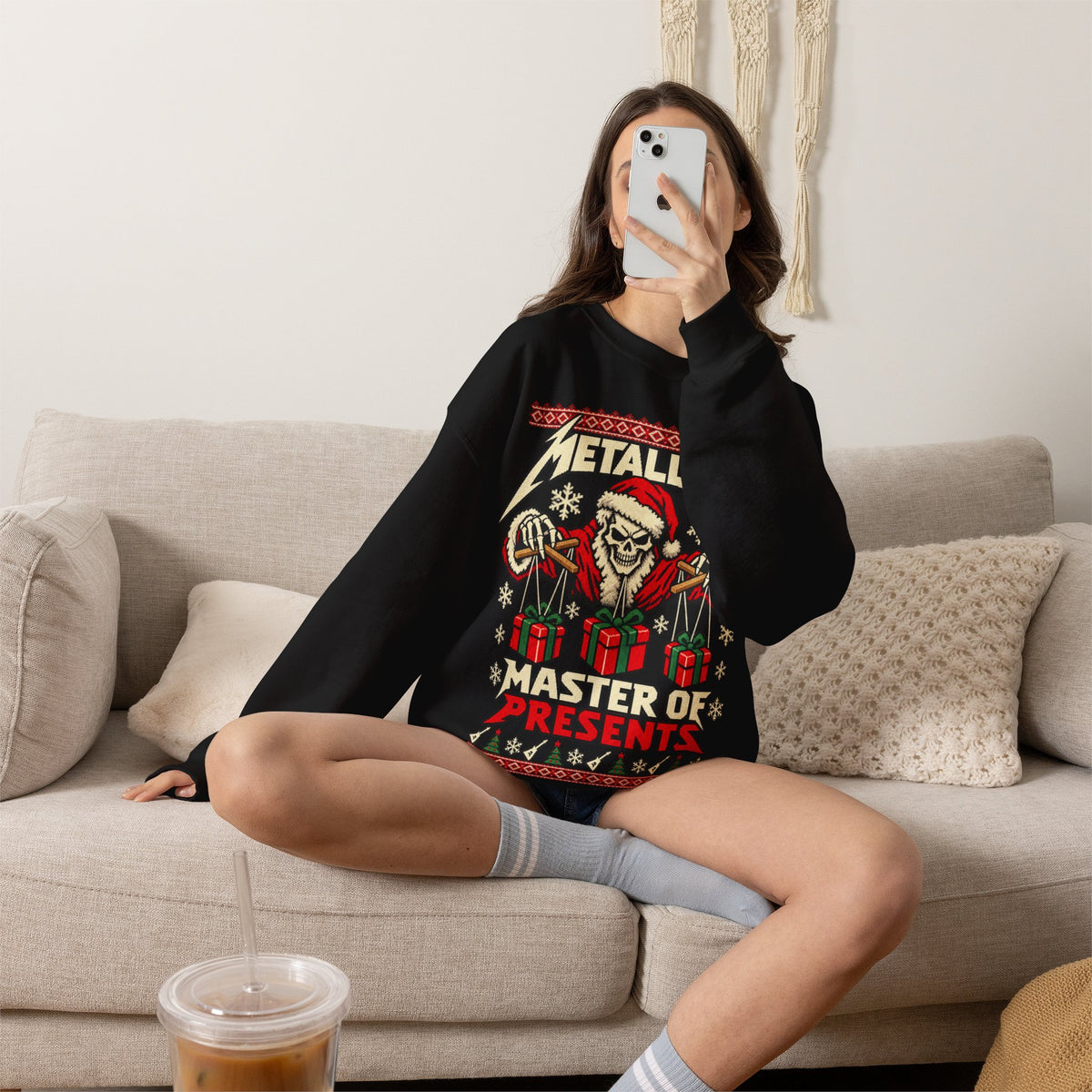 Metallica Master of Presents Christmas Sweatshirt in Red, alternate view