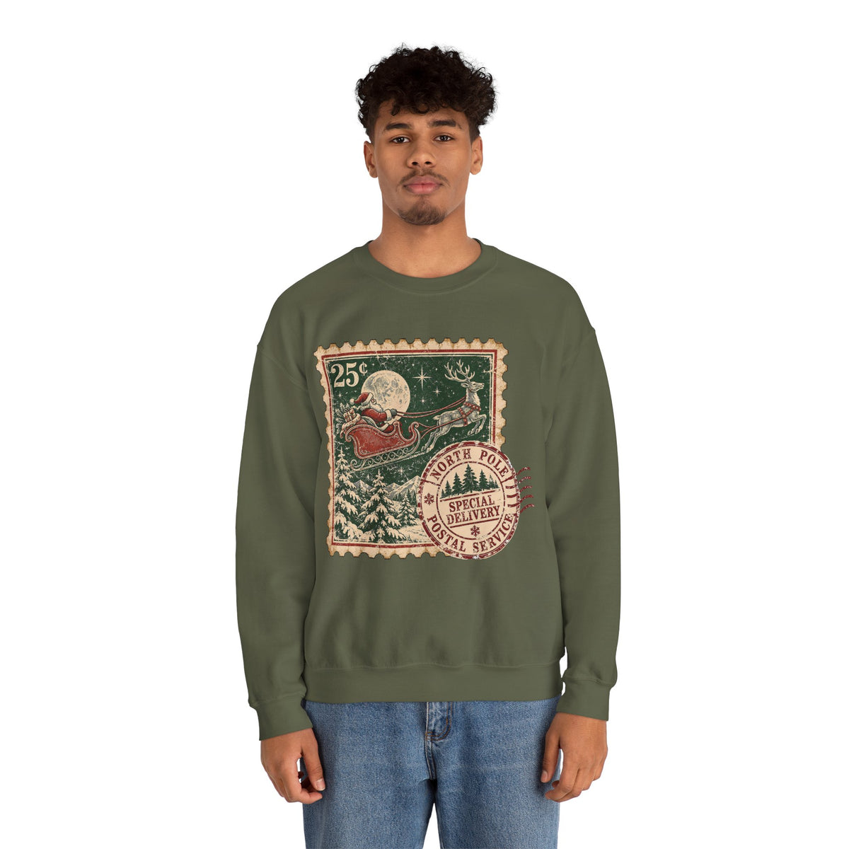 Vintage North Pole Christmas Santa Sweatshirt, Retro Santa Postage Stamp Crewneck