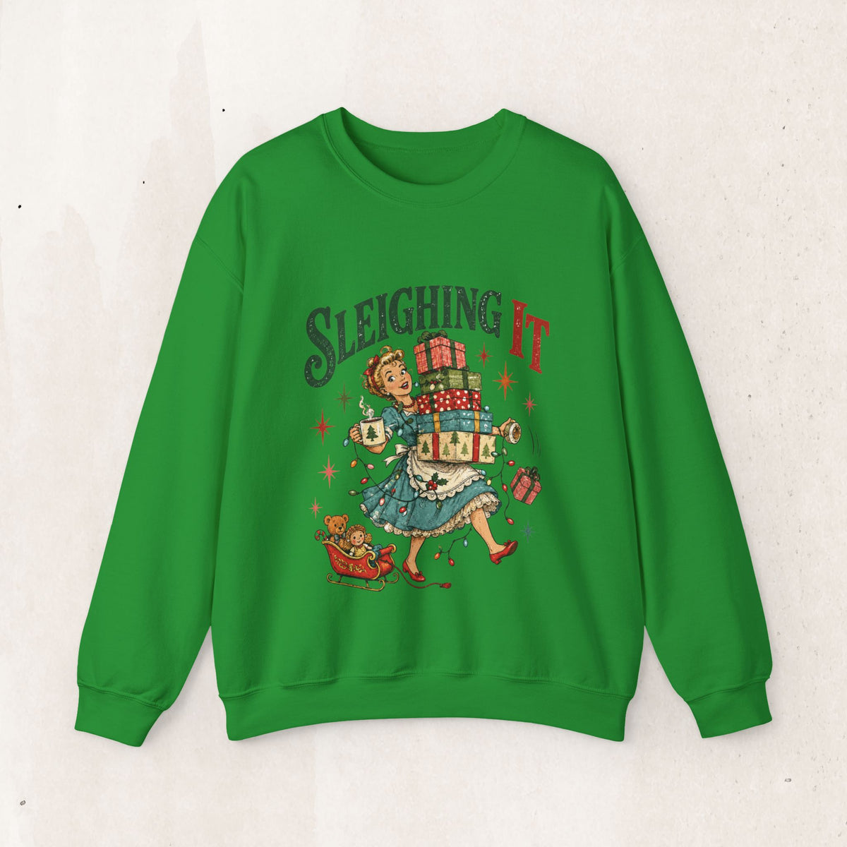 Sleighing It Christmas Crewneck Sweatshirt — Retro Holiday Gifts Design