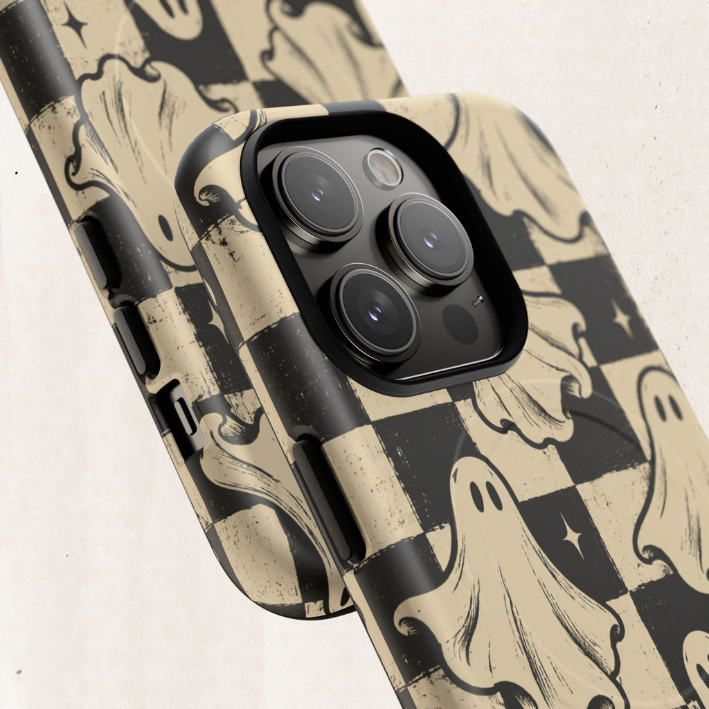 Ghost Checker Tough Magnetic Phone Case — Retro Spooky iPhone Cover Printify