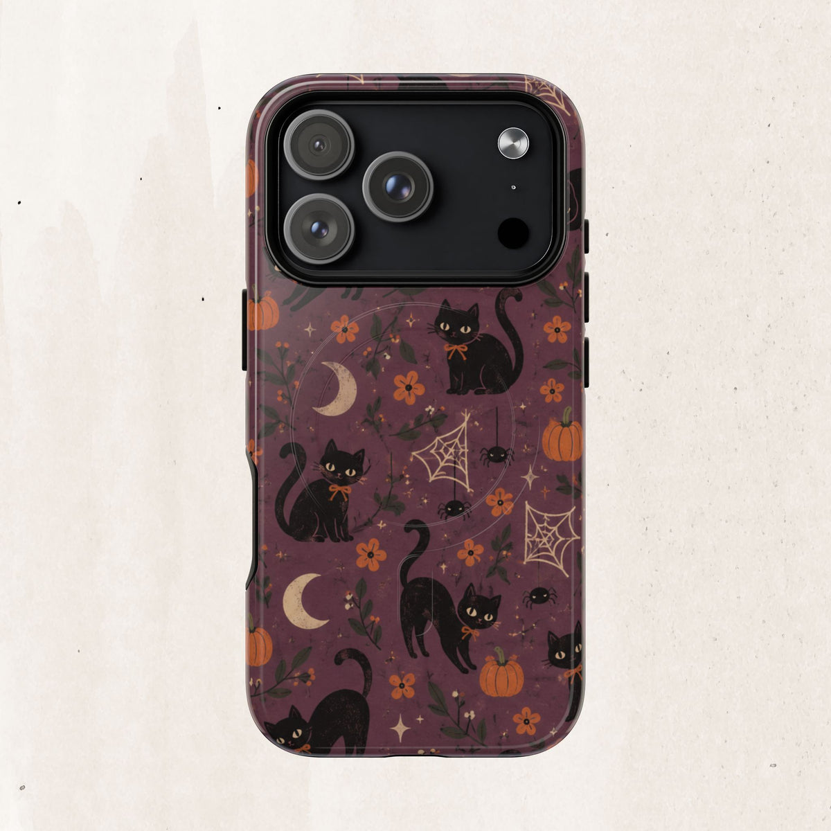Halloween Black Cat Tough Magnetic Phone Case — Cute Spooky Pumpkins & Spiderwebs