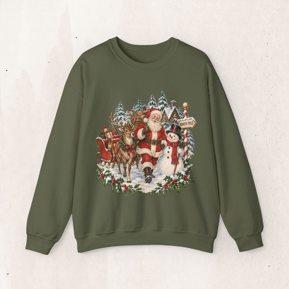 Vintage Santa and Snowman Christmas Sweatshirt, Retro Santa Claus Crewneck