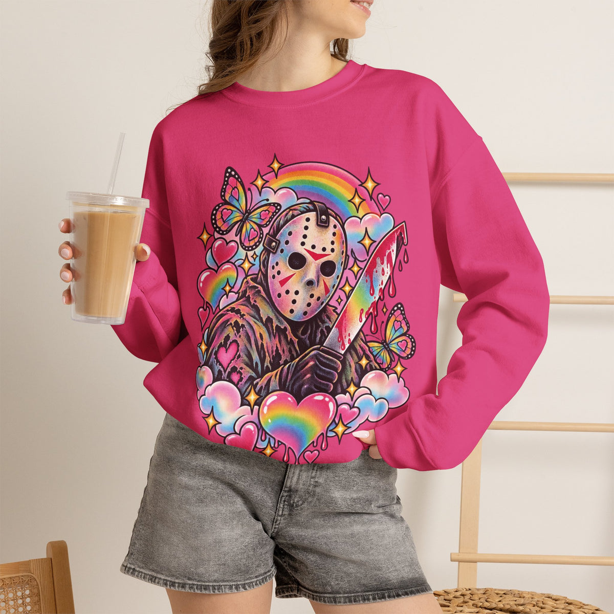 Jason Mask Rainbow Horror Crewneck Sweatshirt