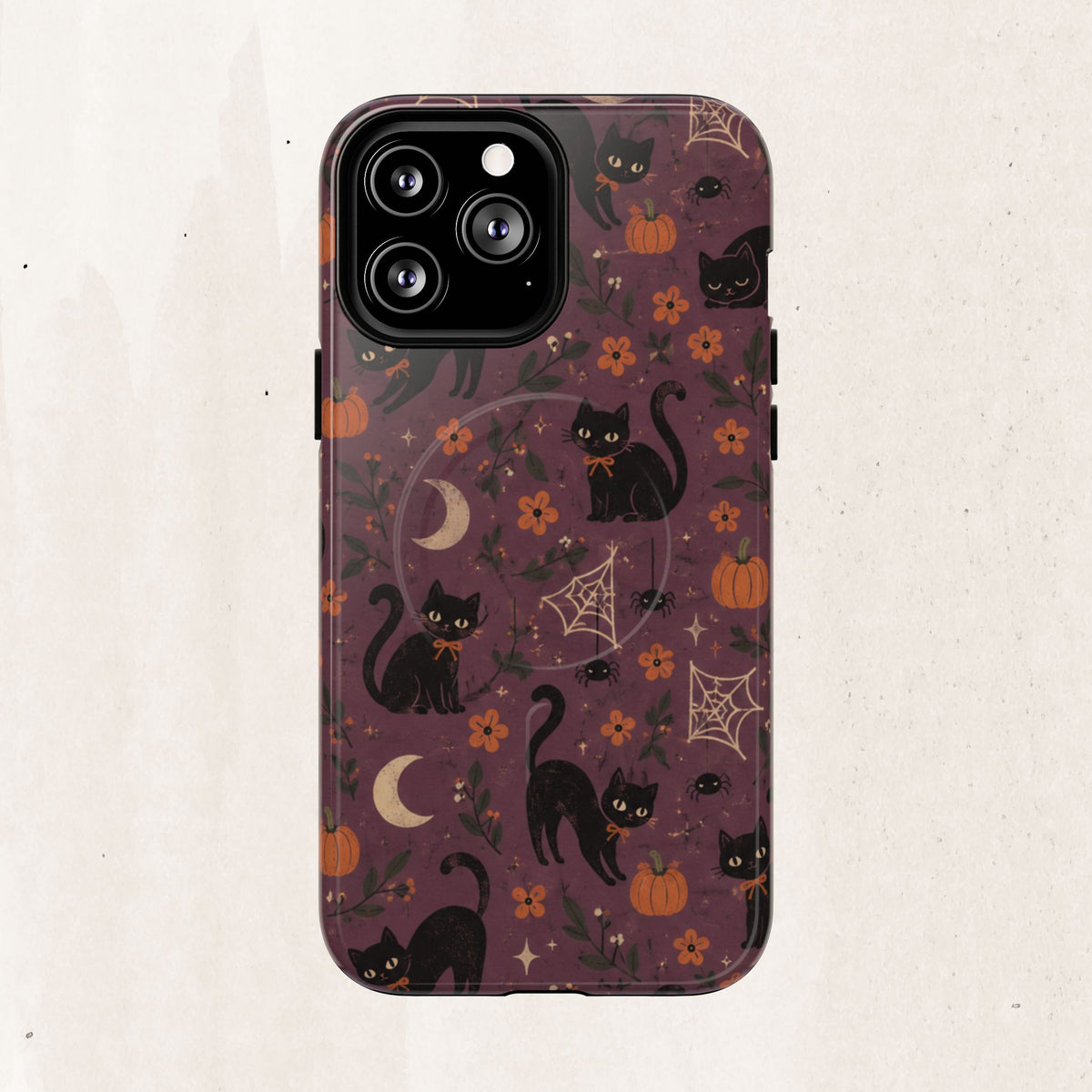 Halloween Black Cat Tough Magnetic Phone Case — Cute Spooky Pumpkins & Spiderwebs