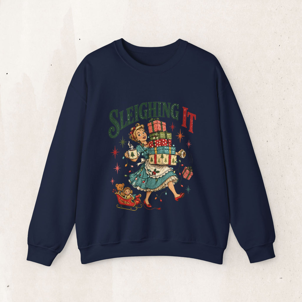 Sleighing It Christmas Crewneck Sweatshirt — Retro Holiday Gifts Design