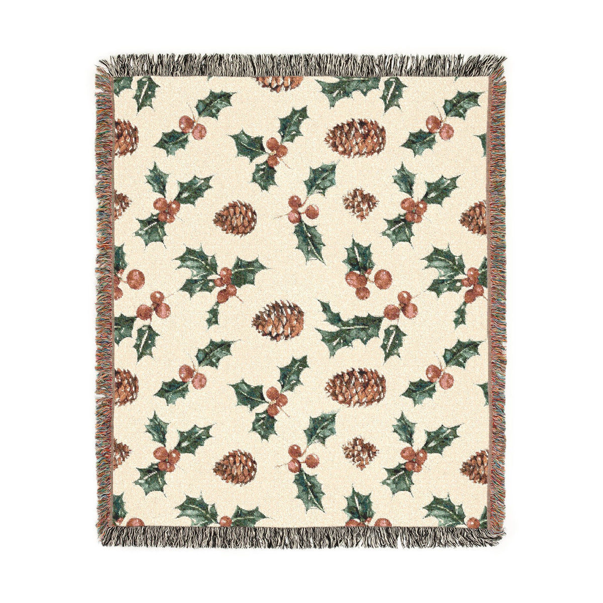 Pinecone & Holly Woven Blanket