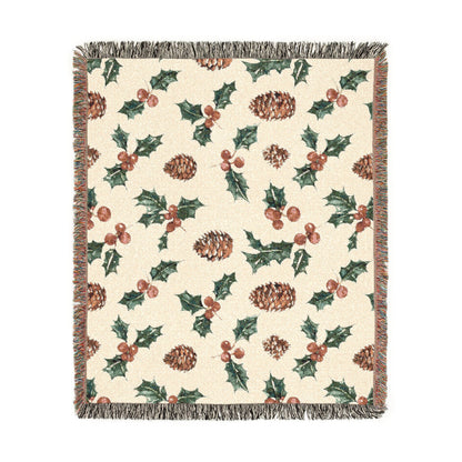 Pinecone & Holly Woven Blanket