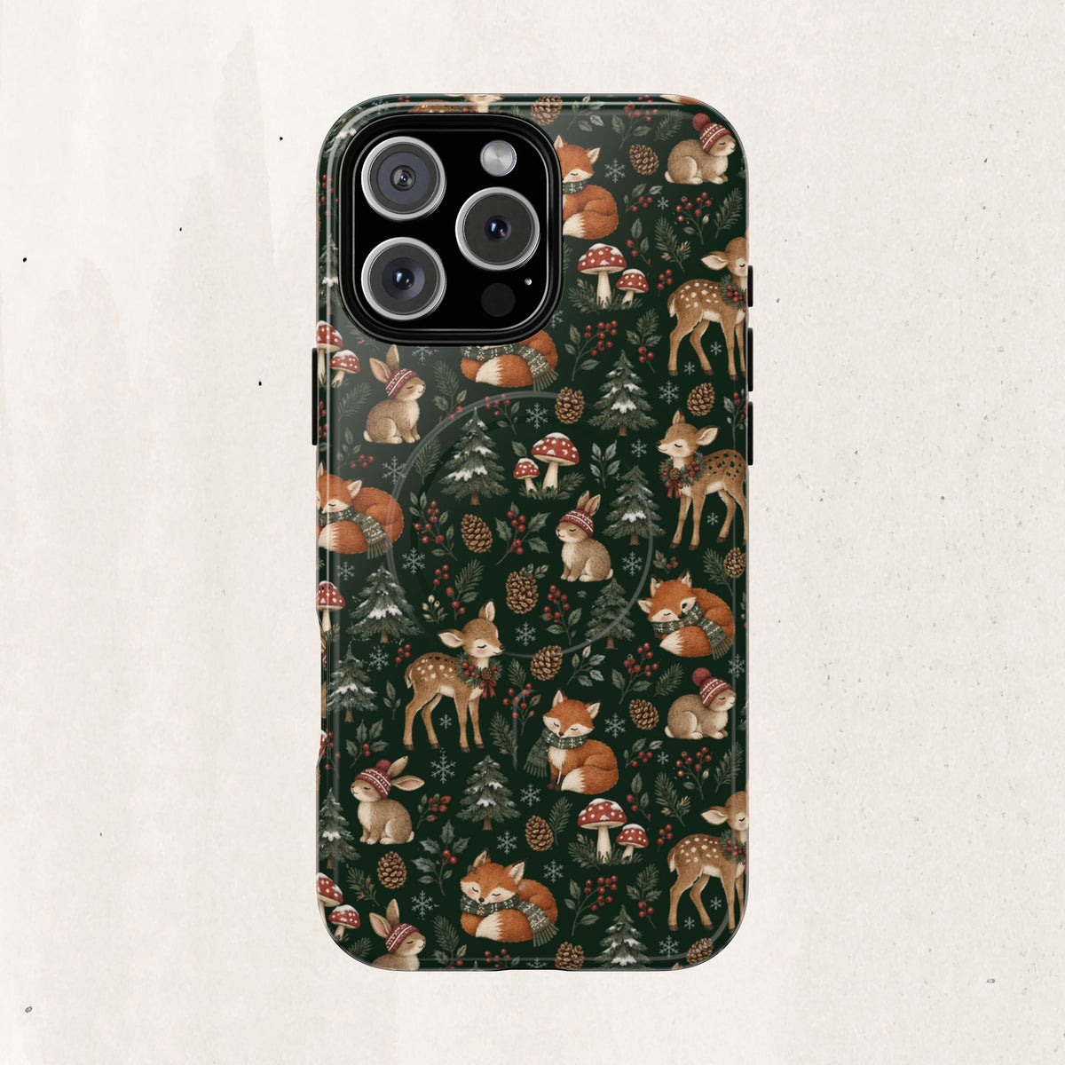 Magnetic Phone Case — Woodland Fox & Deer Holiday Pattern