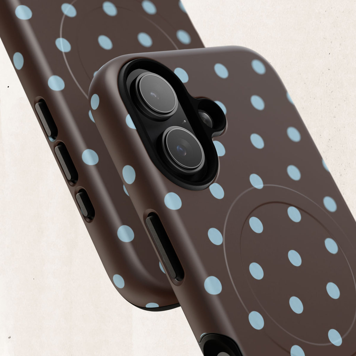 Polka Dot Magnetic Tough Phone Case — Brown with Light Blue Dots