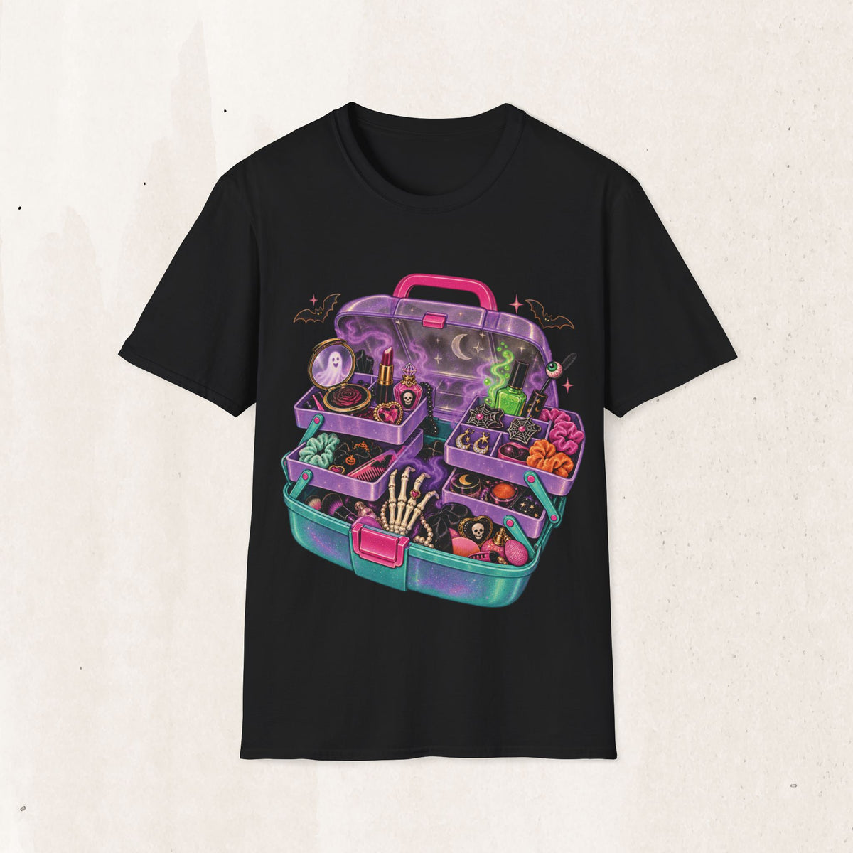Witchy Makeup Case T‑Shirt — Spooky CABOODLE Kit Graphic Tee