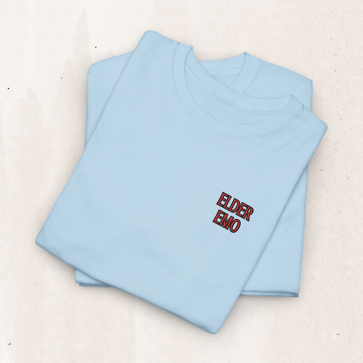 Elder Emo Embroidered Tee – Millennial Emo Gift Shirt – Light Blue