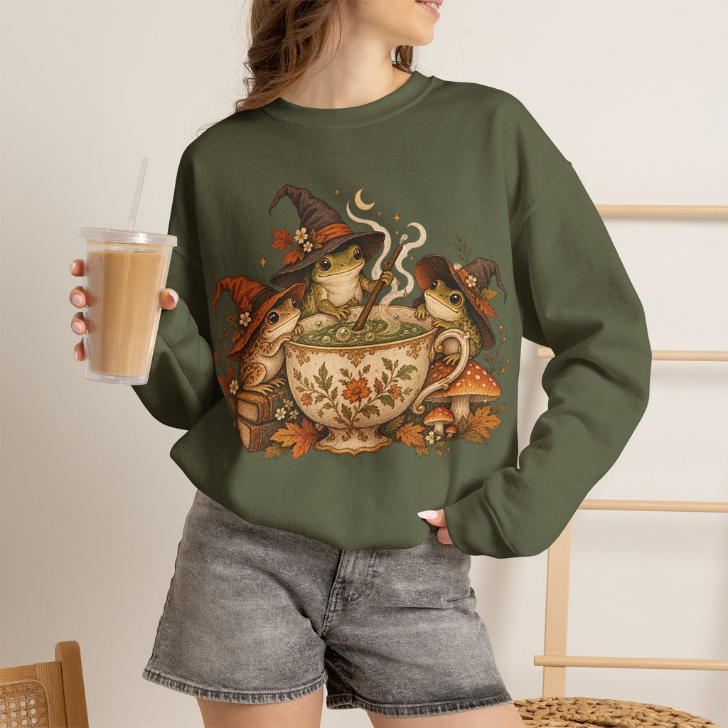 Cozy Witch Frog Tea Crewneck Sweatshirt