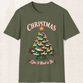 Vintage Ceramic Christmas Tree Tee – Retro Holiday Graphic Shirt – Military Green