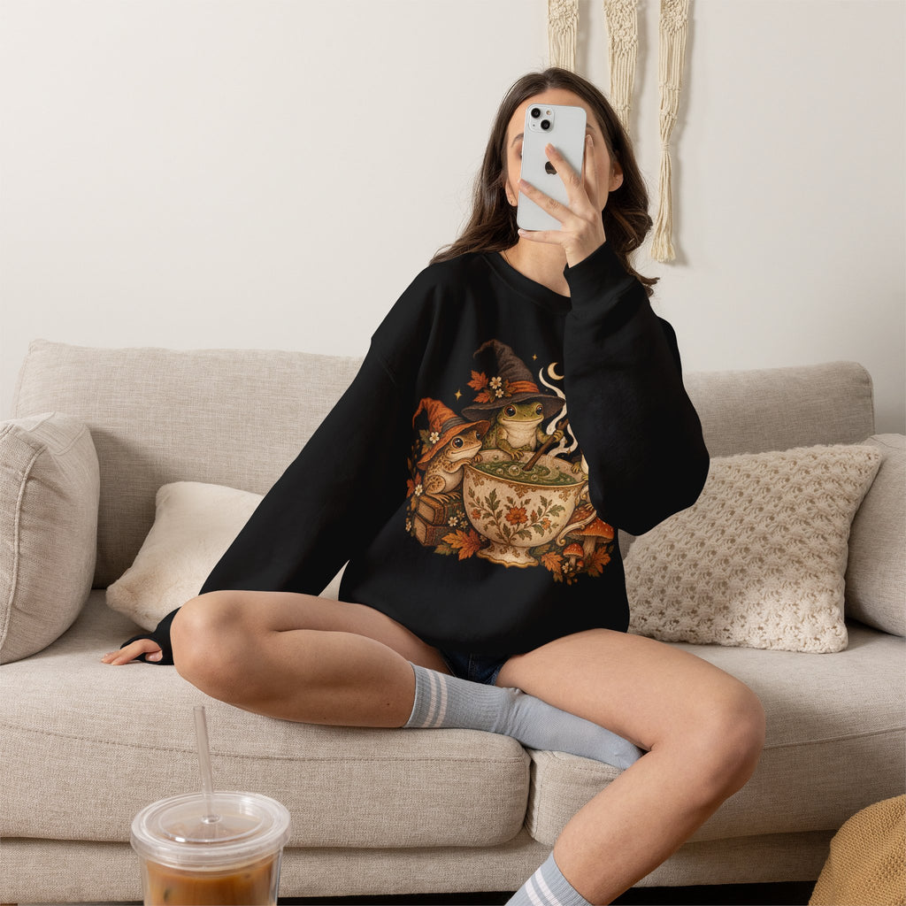 Cozy Witch Frog Tea Crewneck Sweatshirt