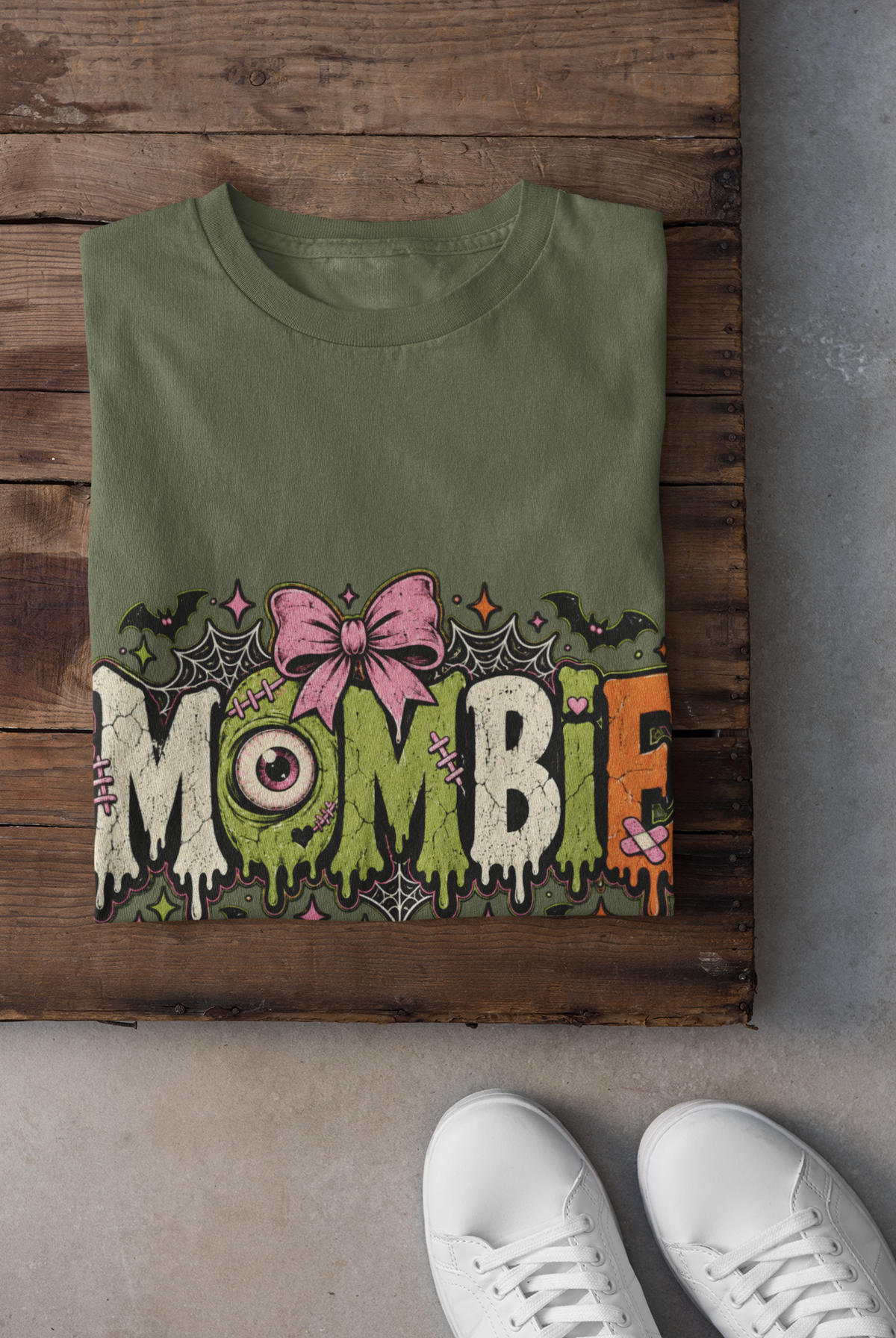 MOMbie Halloween Graphic Tee in Military Green, alternate view