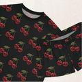 Cherry Skull Print Women’s Short Pajama Set – Cute Goth Sleepwear – Black