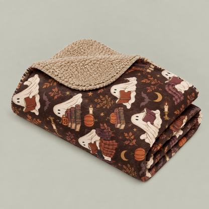 Autumn Ghosts & Books Sherpa Blanket