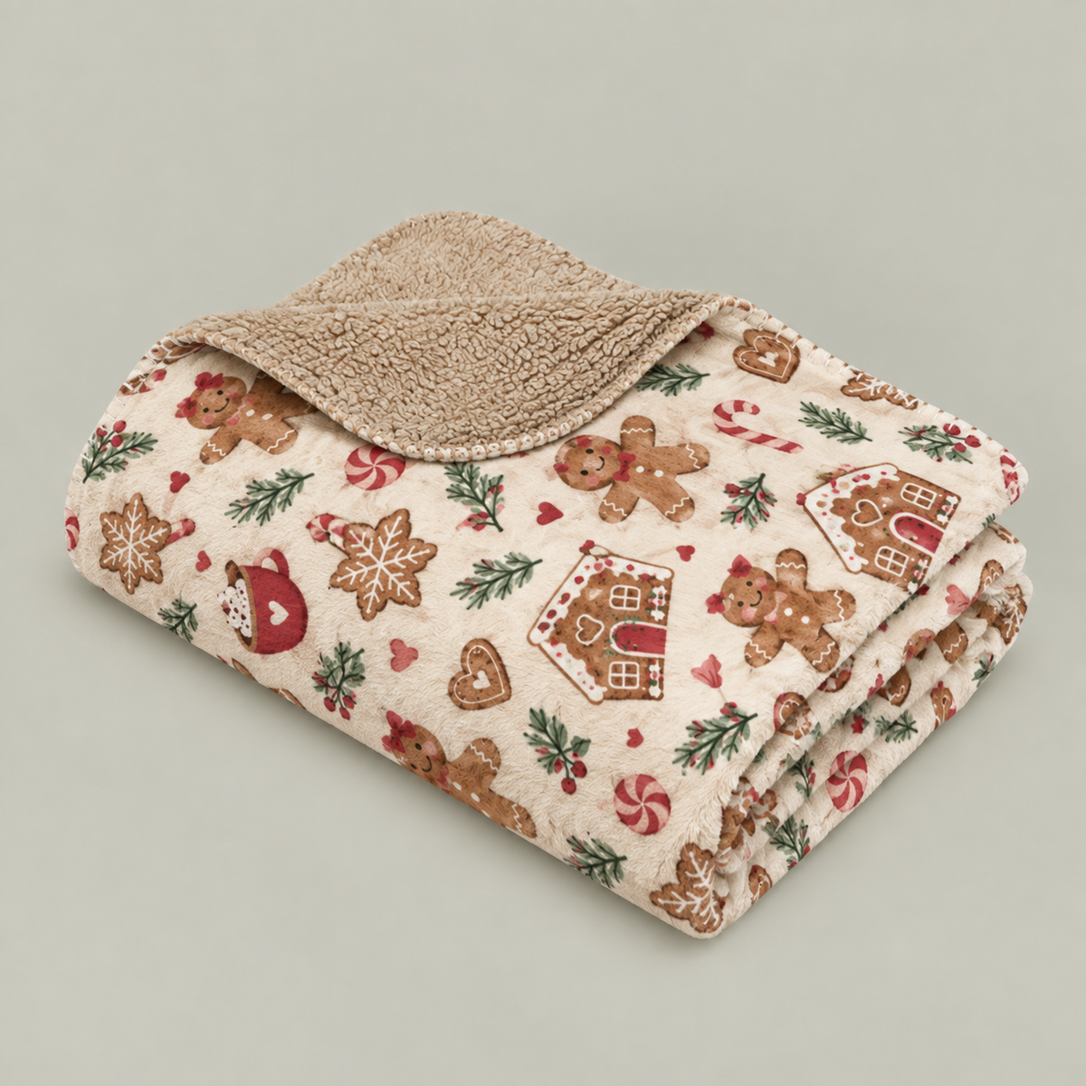Christmas Gingerbread Sherpa Blanket
