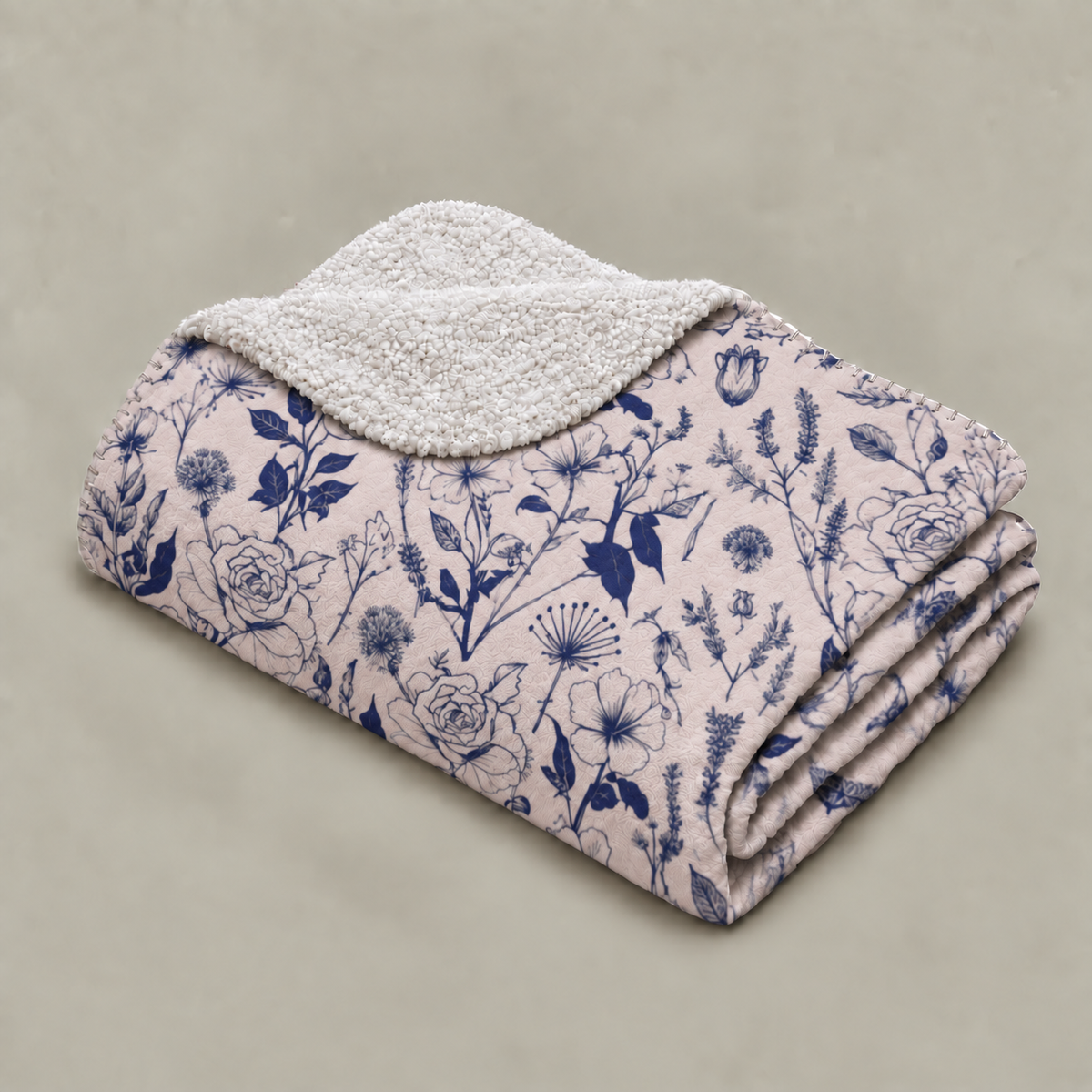 Navy Botanical Sherpa Blanket