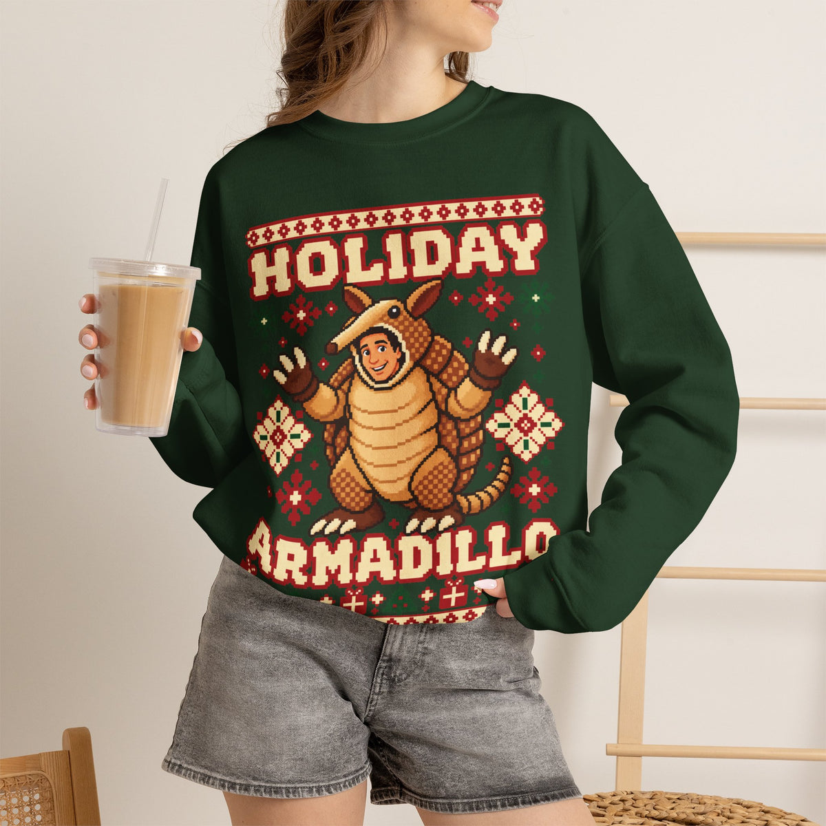 Holiday Armadillo Christmas Crewneck Sweatshirt in Red, alternate view