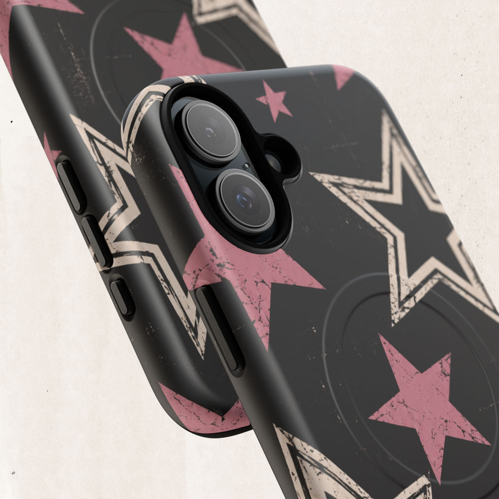 Magnetic Phone Case — Pink Retro Stars Tough Protective Cover Printify