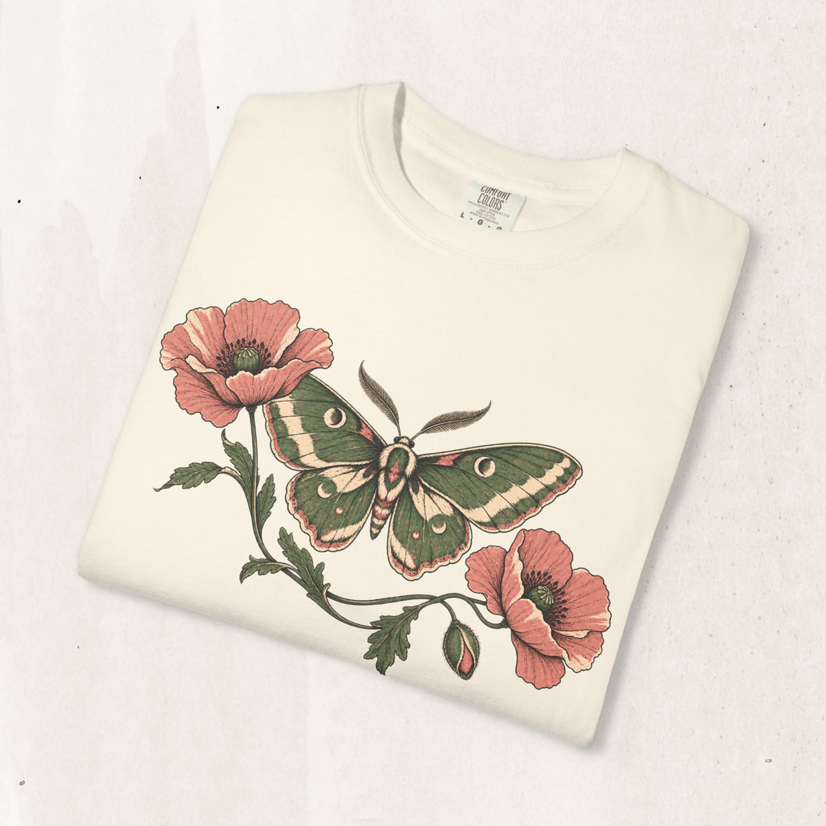 Vintage Moth and Poppy Botanical Tee in Ivory, alternate view