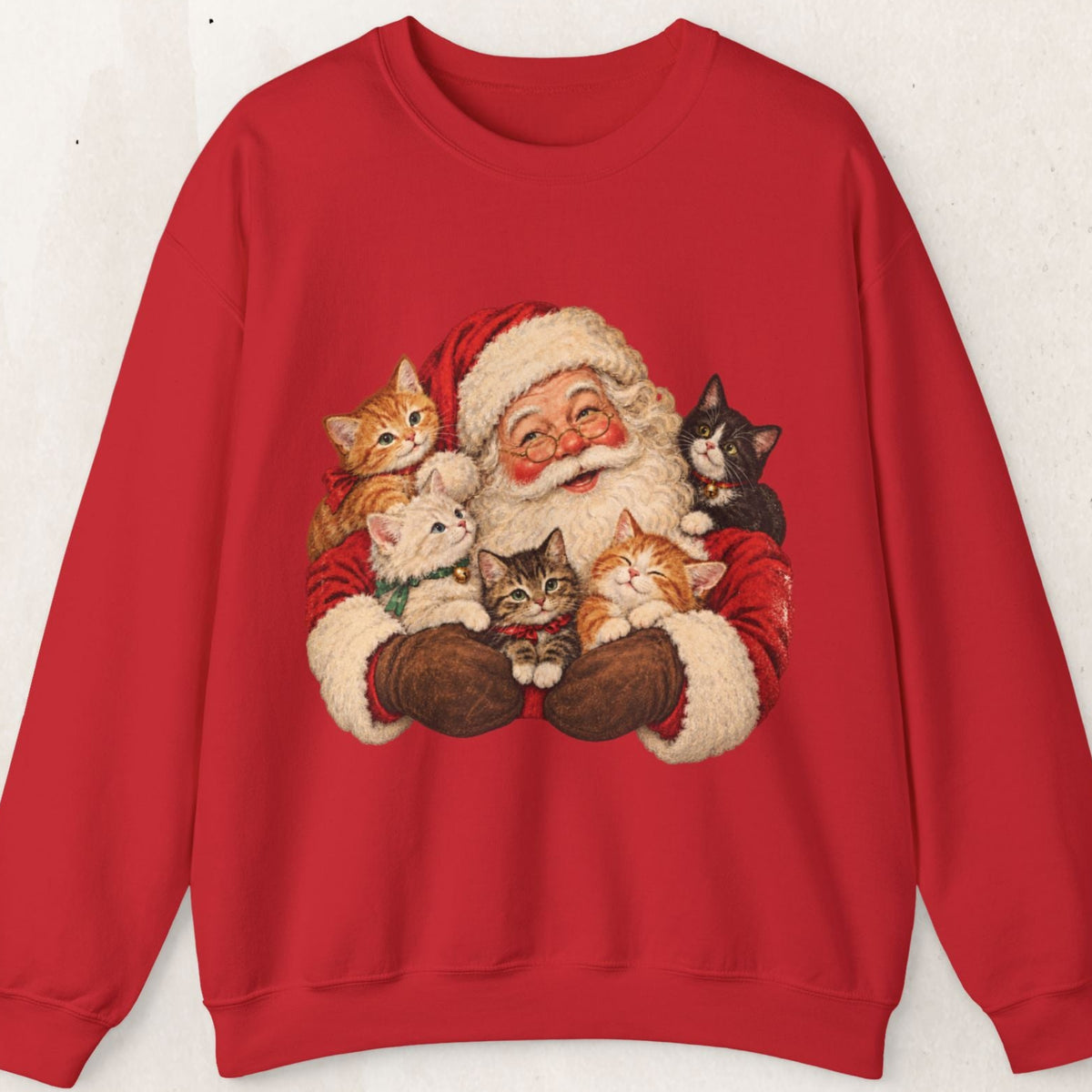 Santa and cats Christmas crewneck sweatshirt by Wicked Thread Society