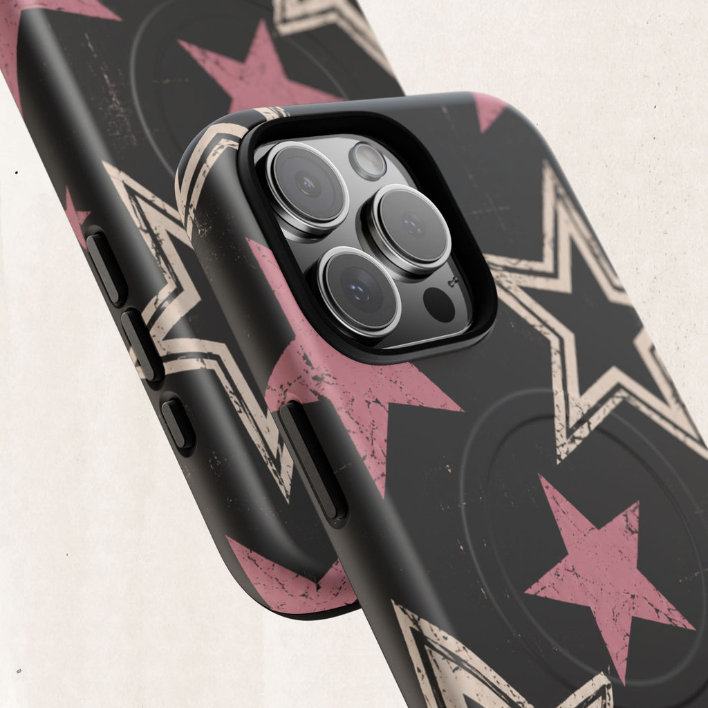 Magnetic Phone Case — Pink Retro Stars Tough Protective Cover Printify