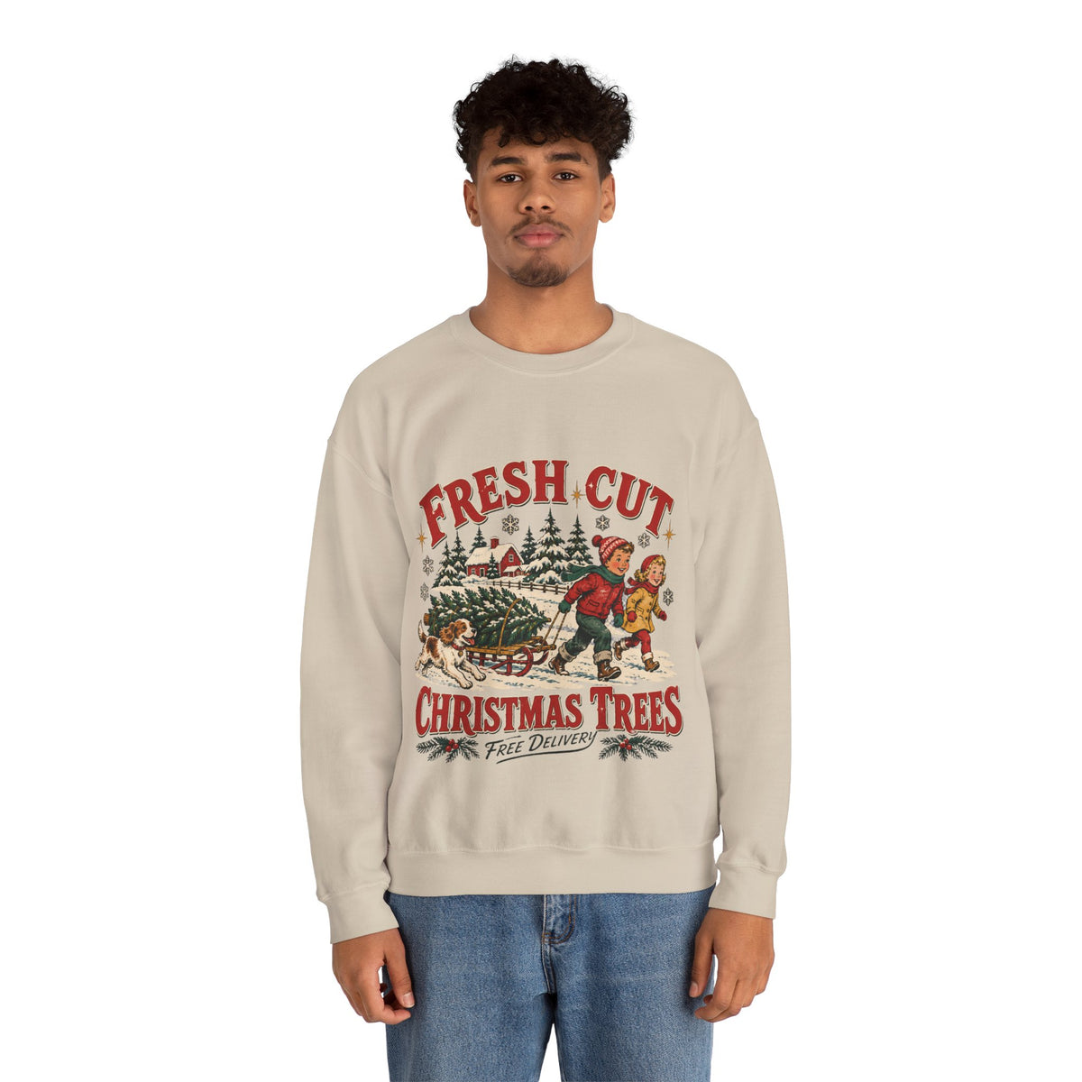 Fresh Cut Christmas Trees Sweatshirt, Vintage Christmas Tree Farm Crewneck