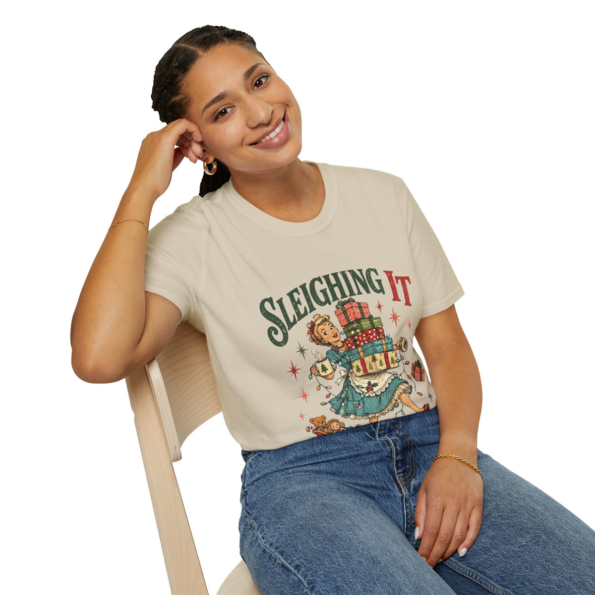 Vintage Christmas "Sleighing It" Graphic Tee