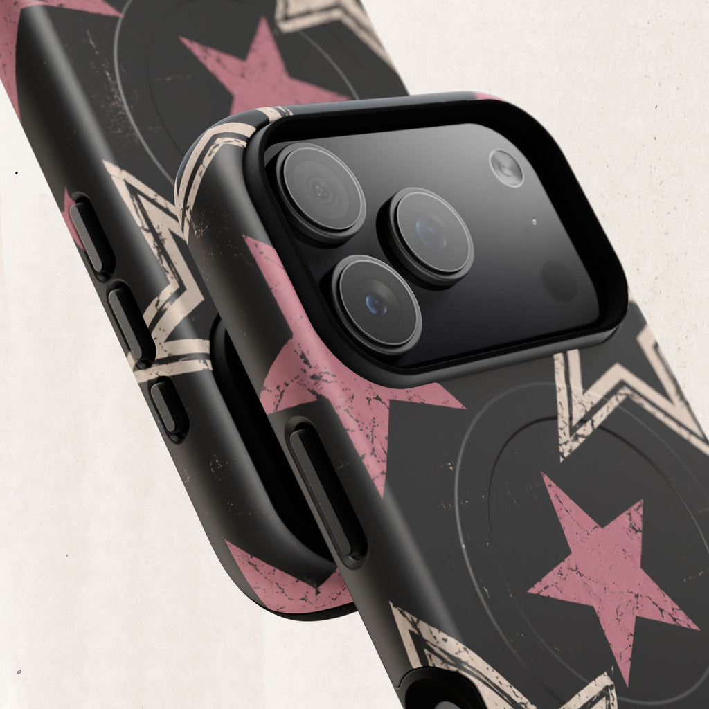 Magnetic Phone Case — Pink Retro Stars Tough Protective Cover Printify