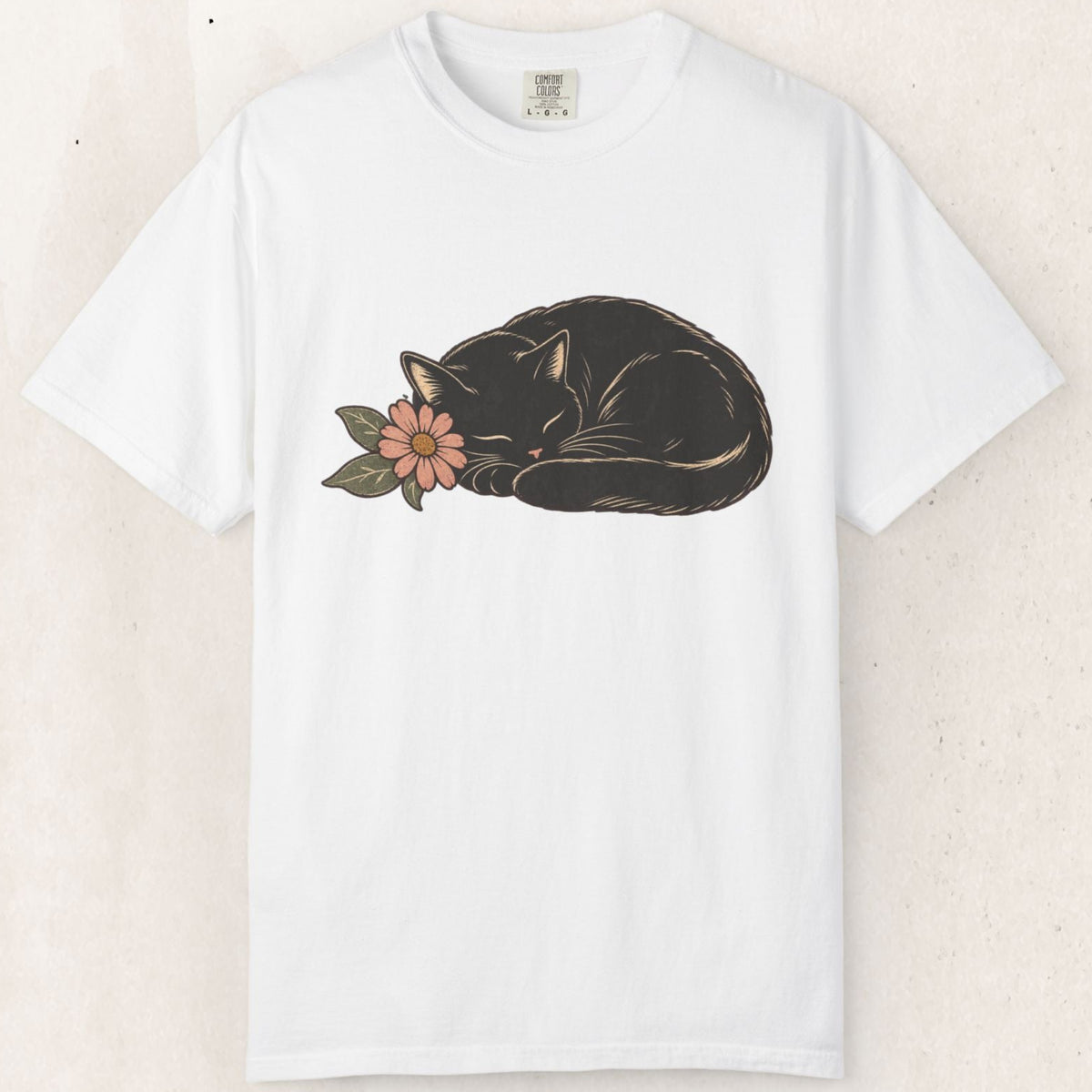Sleeping Black Cat Tee – White