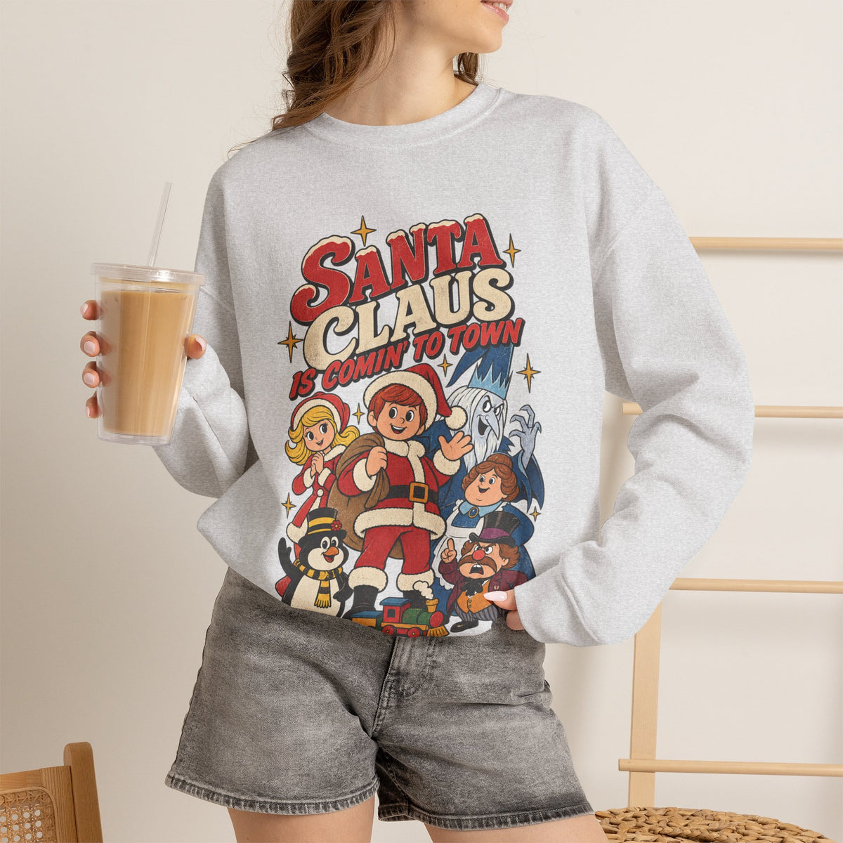 Santa Claus Is Comin' to Town Christmas Crewneck Sweatshirt Printify