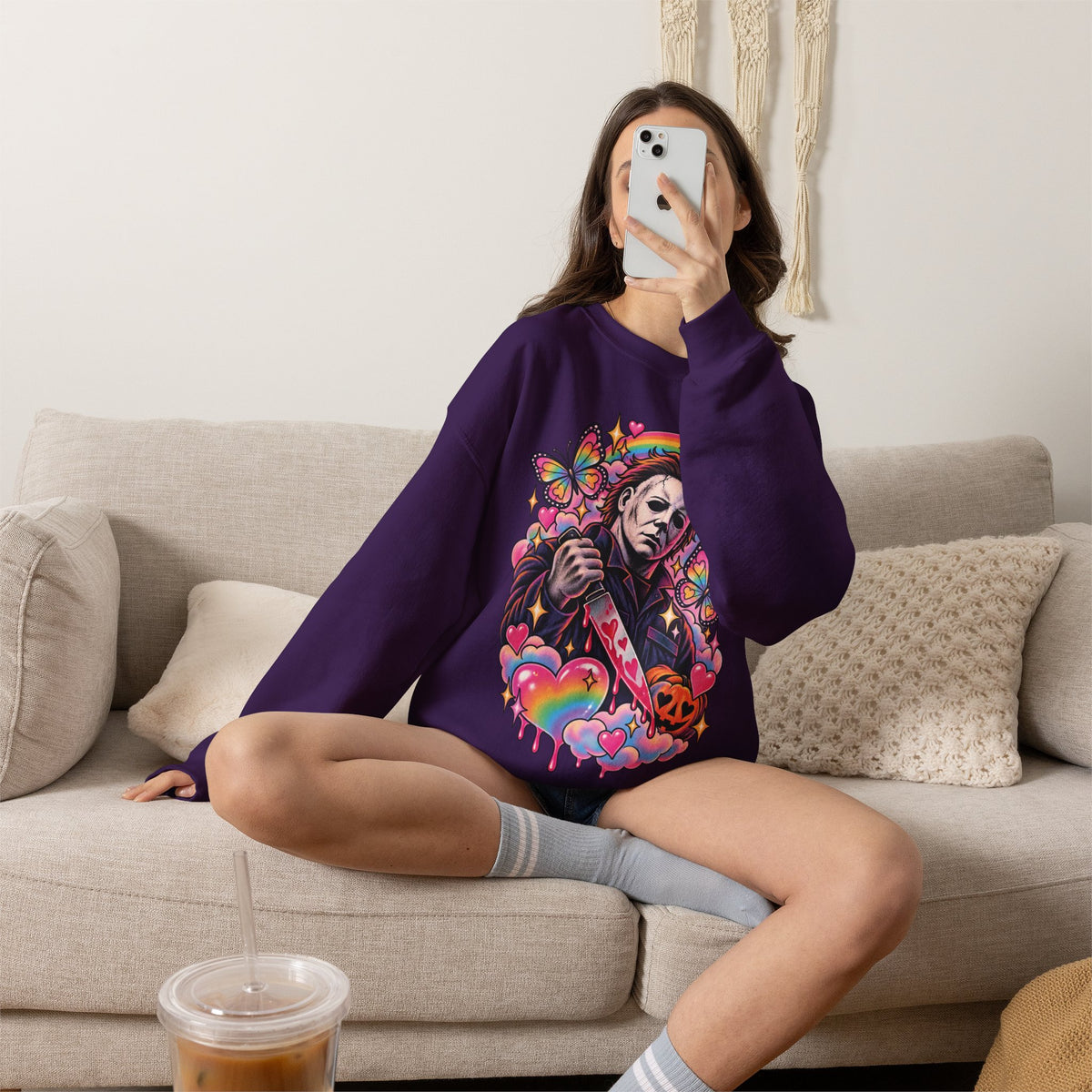 Colorful Michael Myers Horror Heart Crewneck