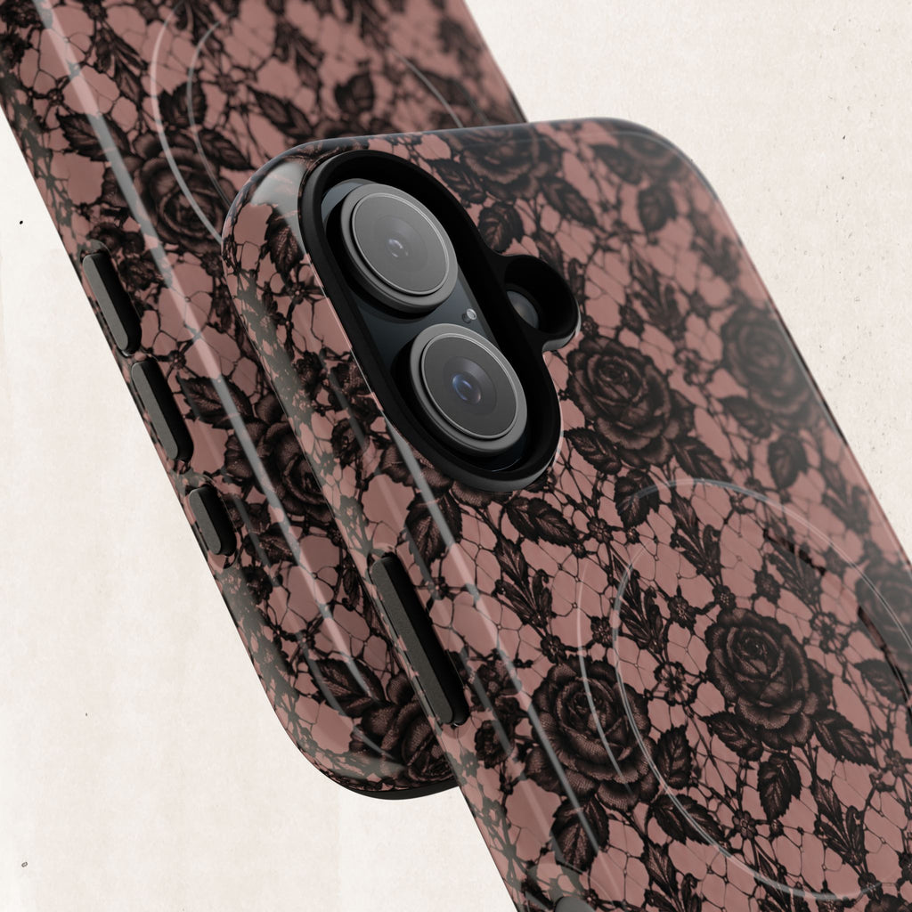 Vintage Black Lace Rose Pattern Phone Case