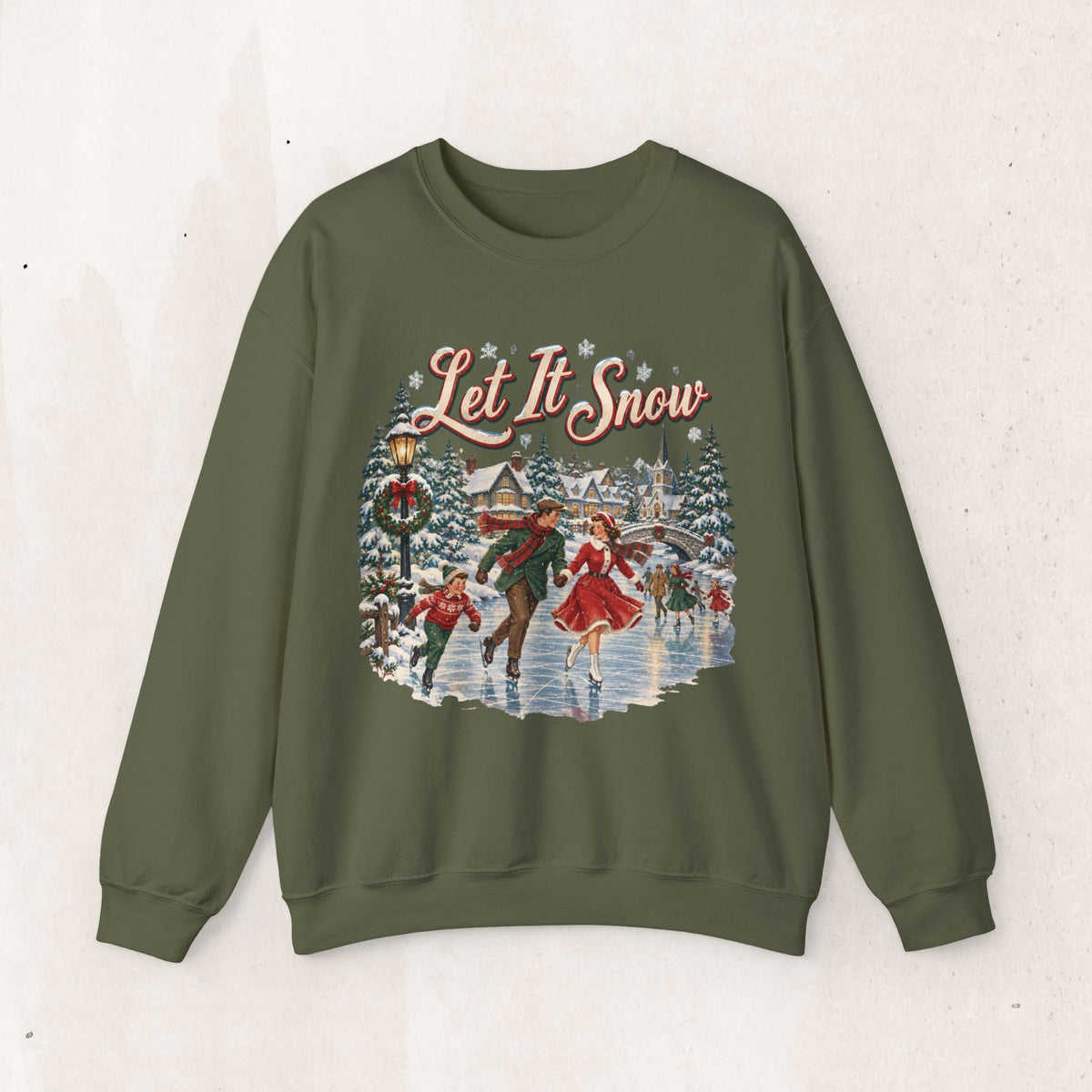 Let It Snow Christmas Sweatshirt, Winter Wonderland Ice Skating Crewneck