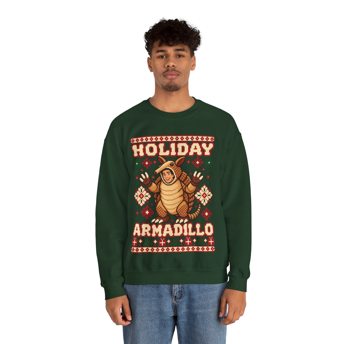 Holiday Armadillo Christmas Crewneck Sweatshirt in Red, alternate view