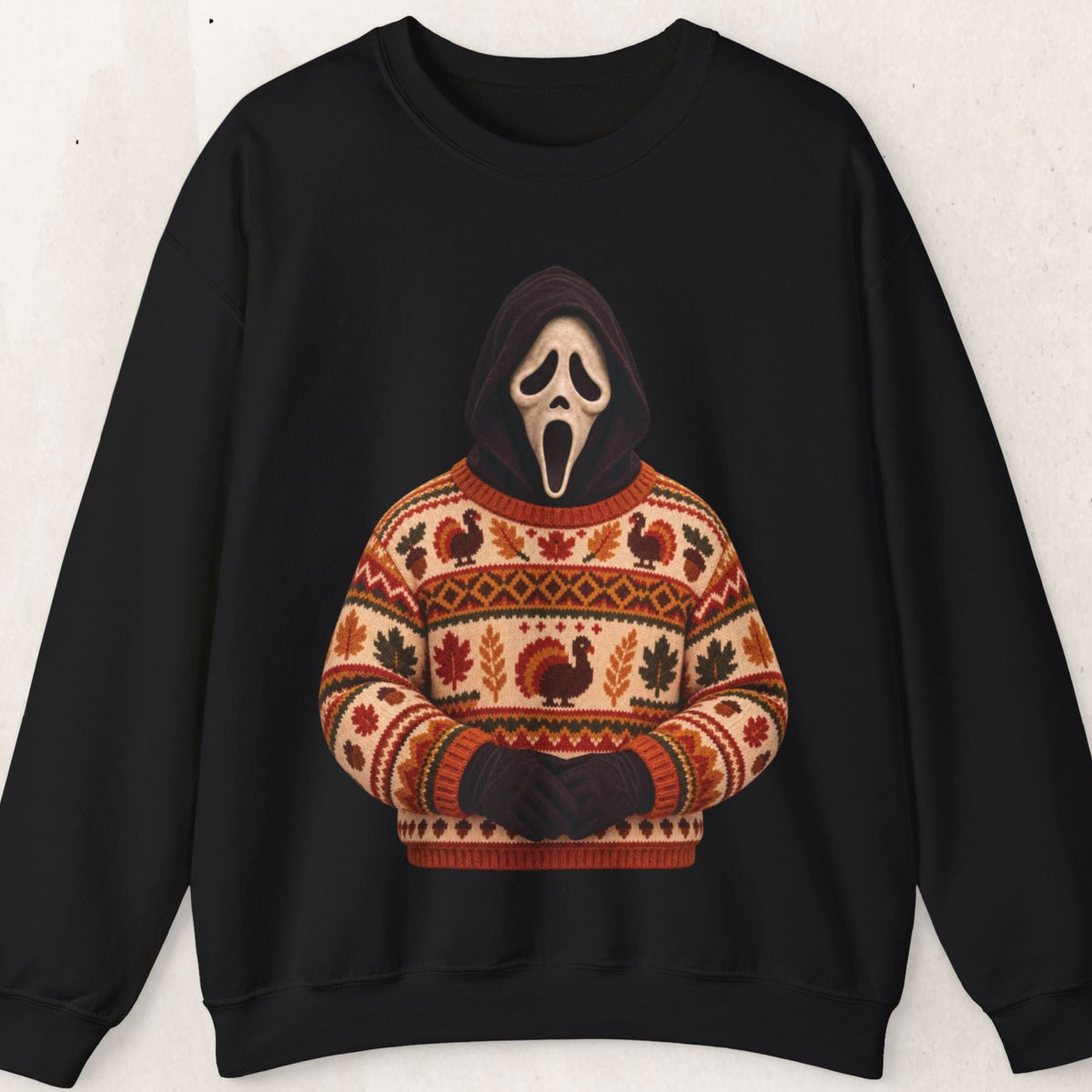 Ghostface Thanksgiving horror crewneck sweatshirt in black by Wicked Thread Society