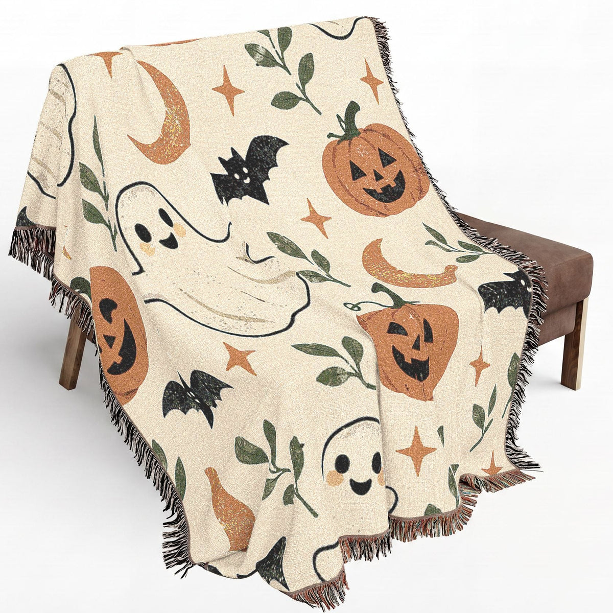 Halloween Ghost & Pumpkin Woven Blanket