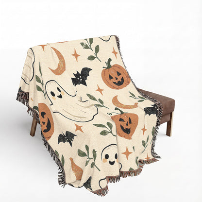 Halloween Ghost & Pumpkin Woven Blanket